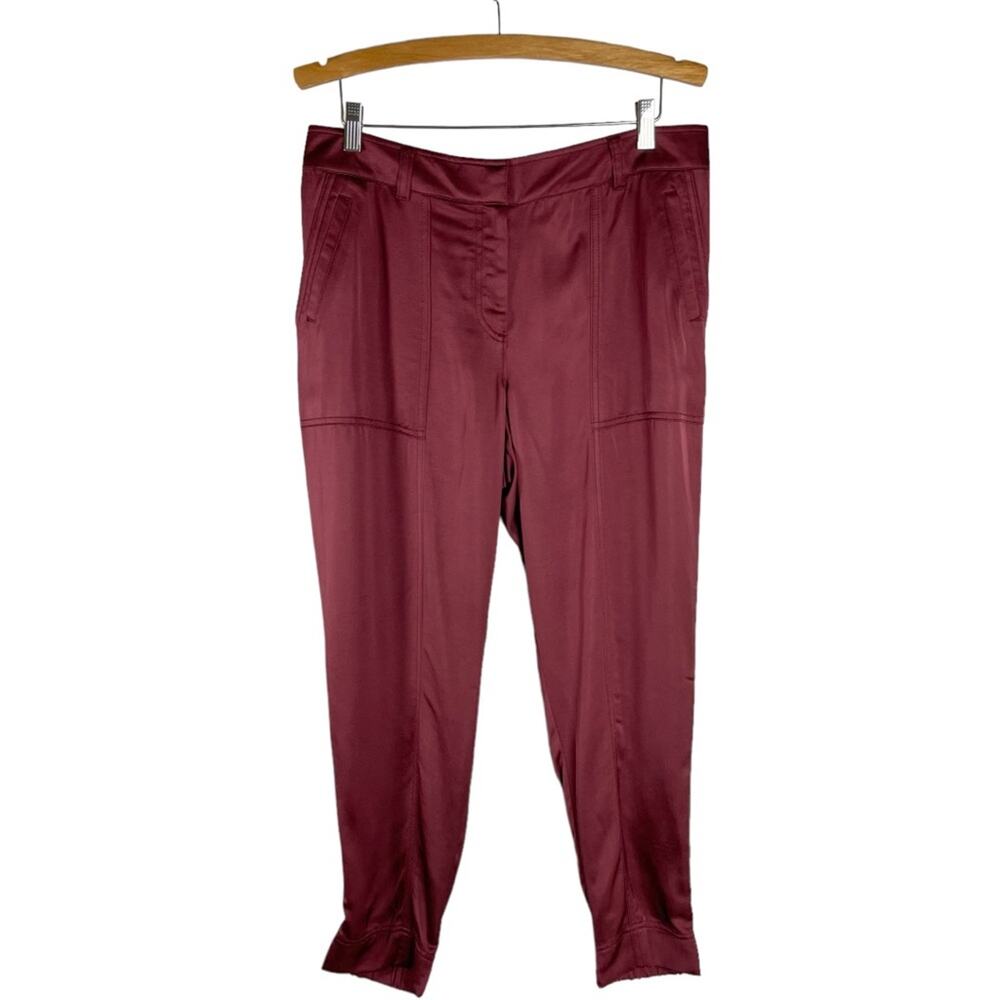 NWT Loft red burgundy rust satin high waisted ankle jogger pants 10
